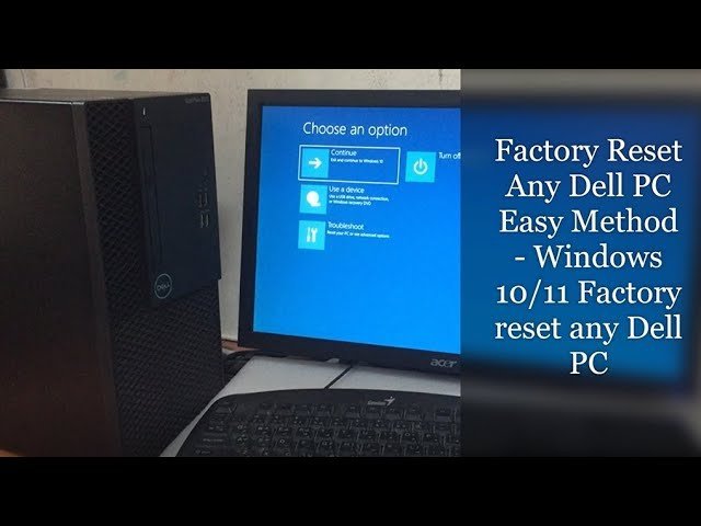 A Dell laptop screen showing a system reset progress bar during recovery.
