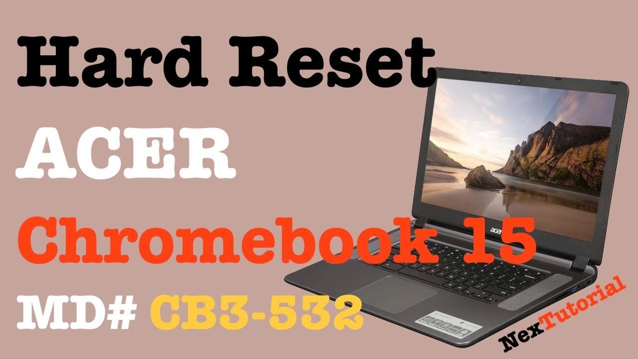 Hands poised over the keyboard of an Acer Chromebook during a system reset.