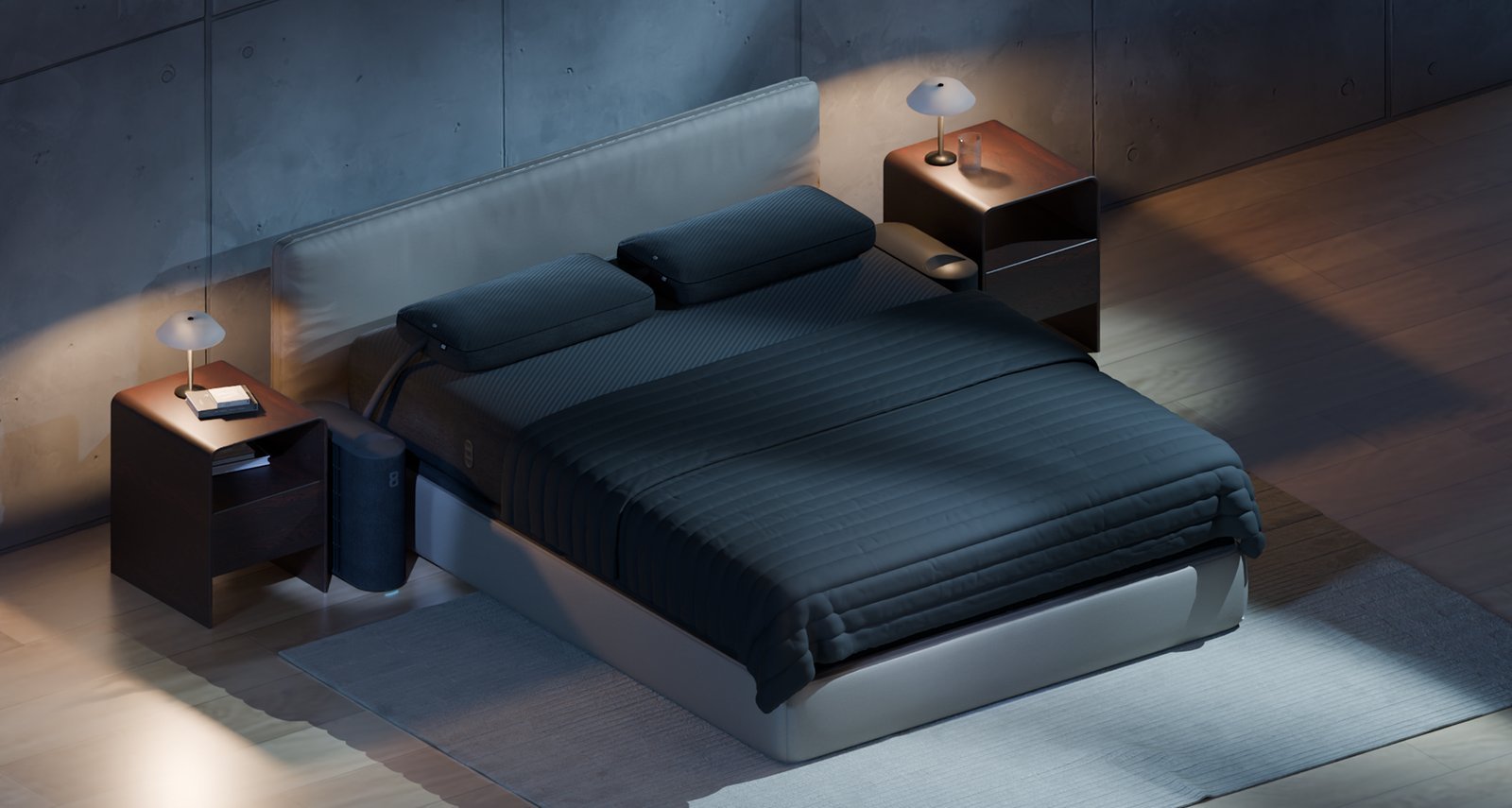 The Eight Sleep Pod hub showing a pulsing white light indicating a reset.