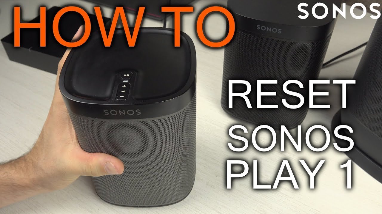 Close up of fingers near the play and mute buttons on a Sonos Play 1.