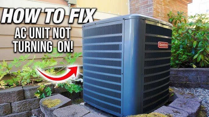 Manual power cycling of a window air conditioning unit by unplugging it.