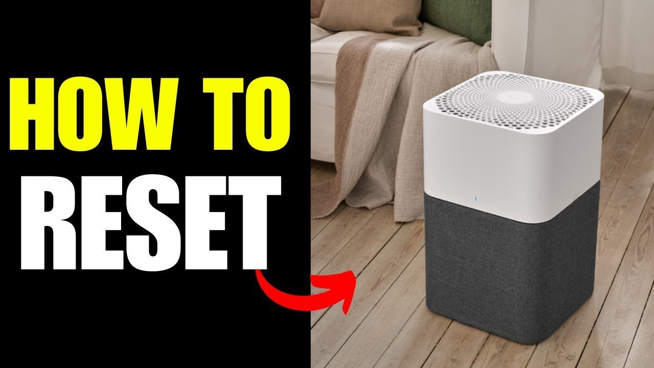 A person pressing the control button on top of a modern air purifier.