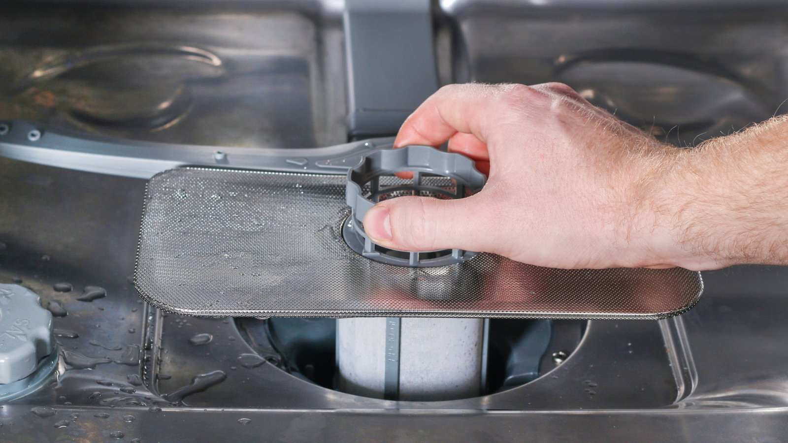A digital dishwasher control panel showing the timer during a reset procedure.