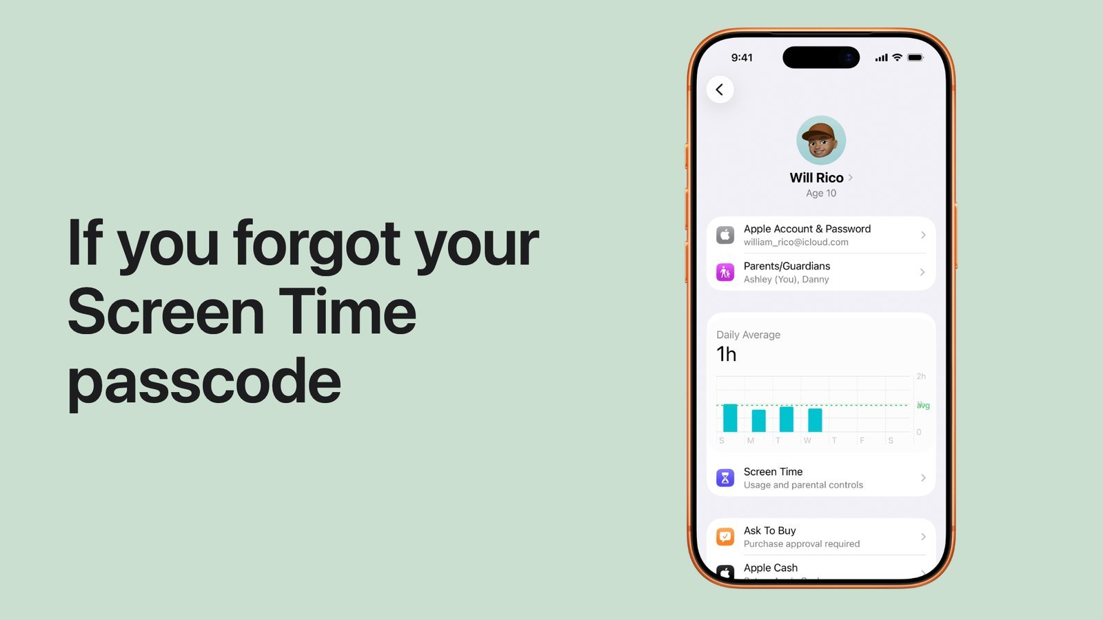 A finger tapping a settings menu to begin the screen time passcode reset.