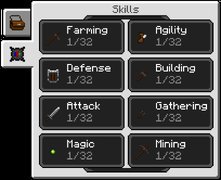 A game interface showing skill specialization options for a character in RLCraft.